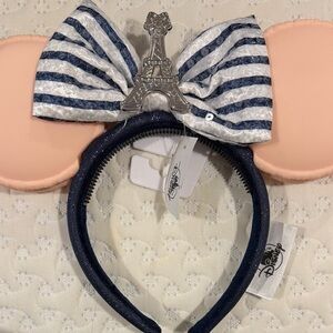 Disney Navy and Pink Striped Headband with Eiffel Tower Accent